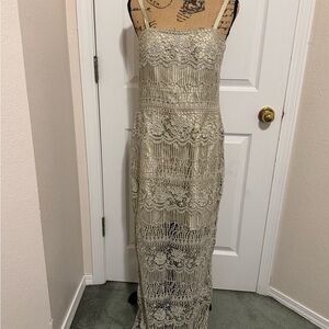Montage by Mon Cheri Lace Maxi Dress in Cream